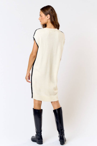 Sweater Dress with Contrast Trim