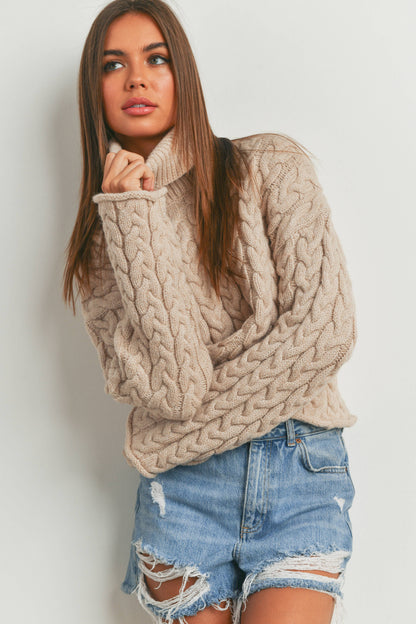 Turtleneck Cable Knit Sweater