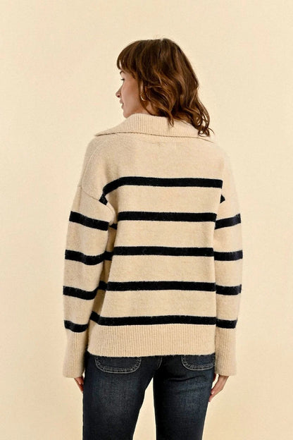 Striped Polo Style Sweater