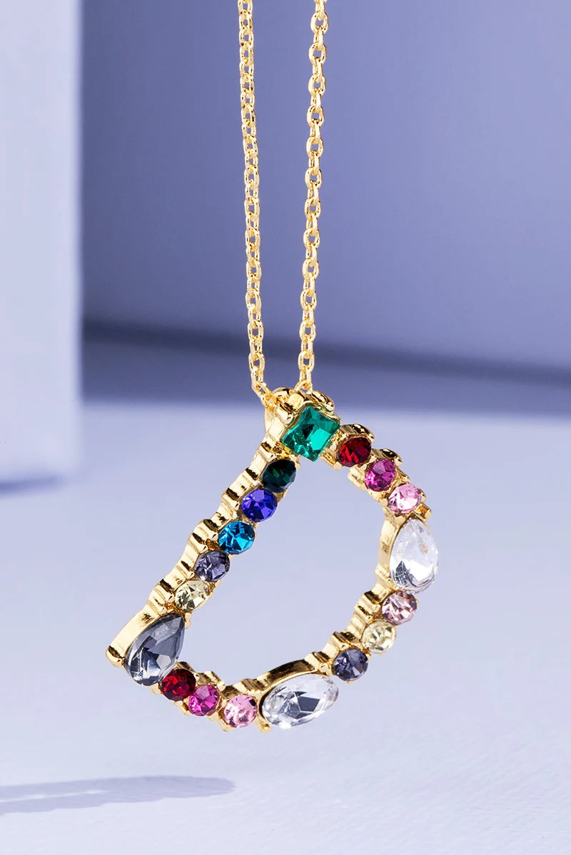 Rhinestone Multi-Color Initial Necklace