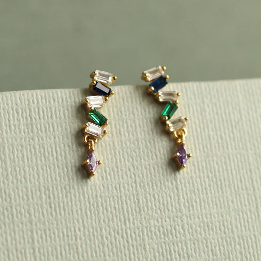 Rainbow Zigzag Drop Stud Earrings