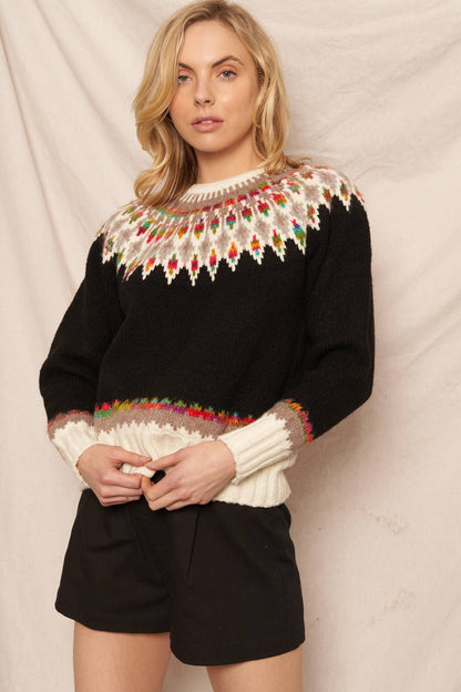 Fern & Feather Pattern Knit Sweater