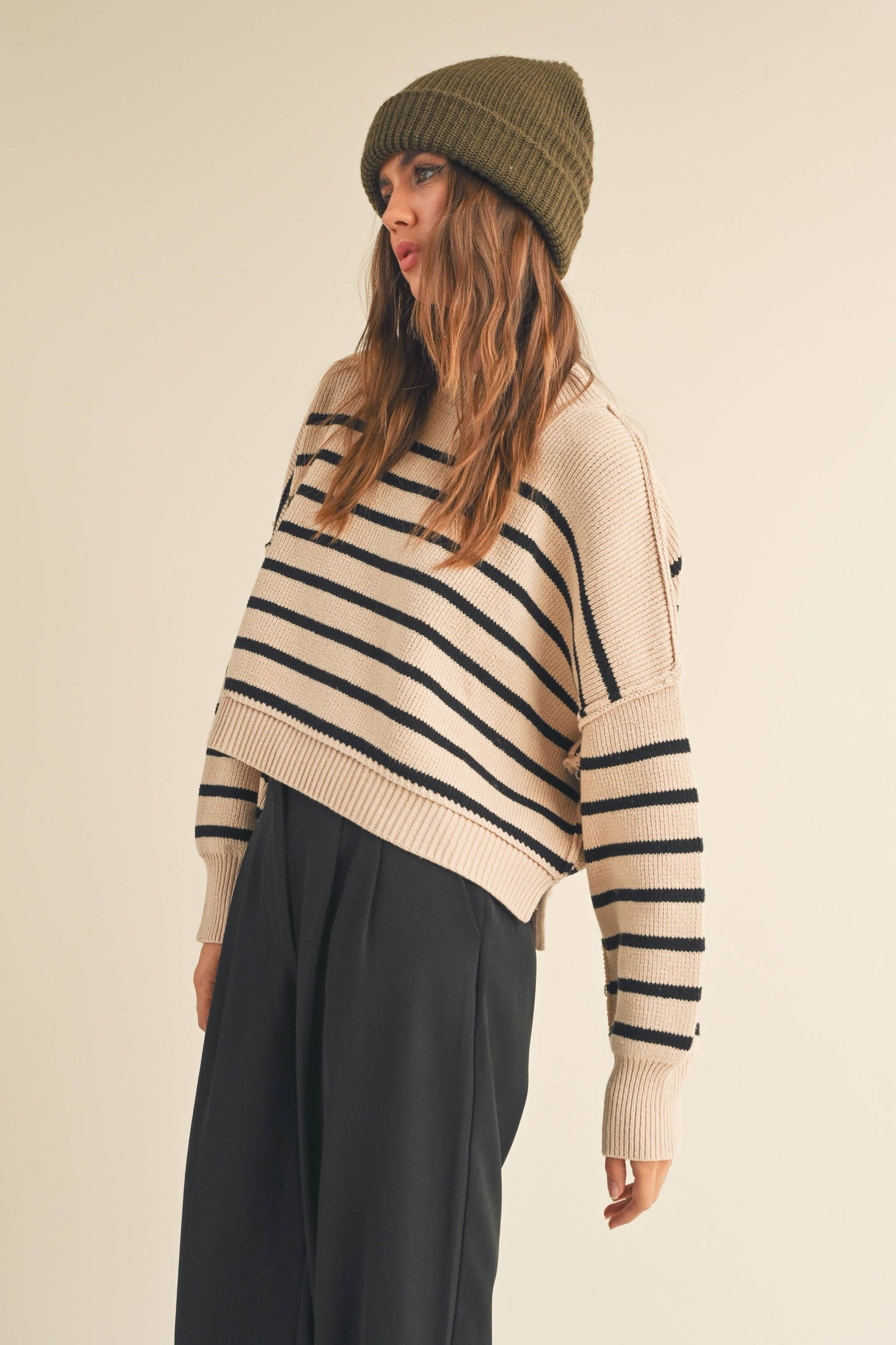 Striped Mock Neck Sweater