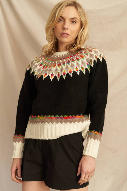 Fern & Feather Pattern Knit Sweater