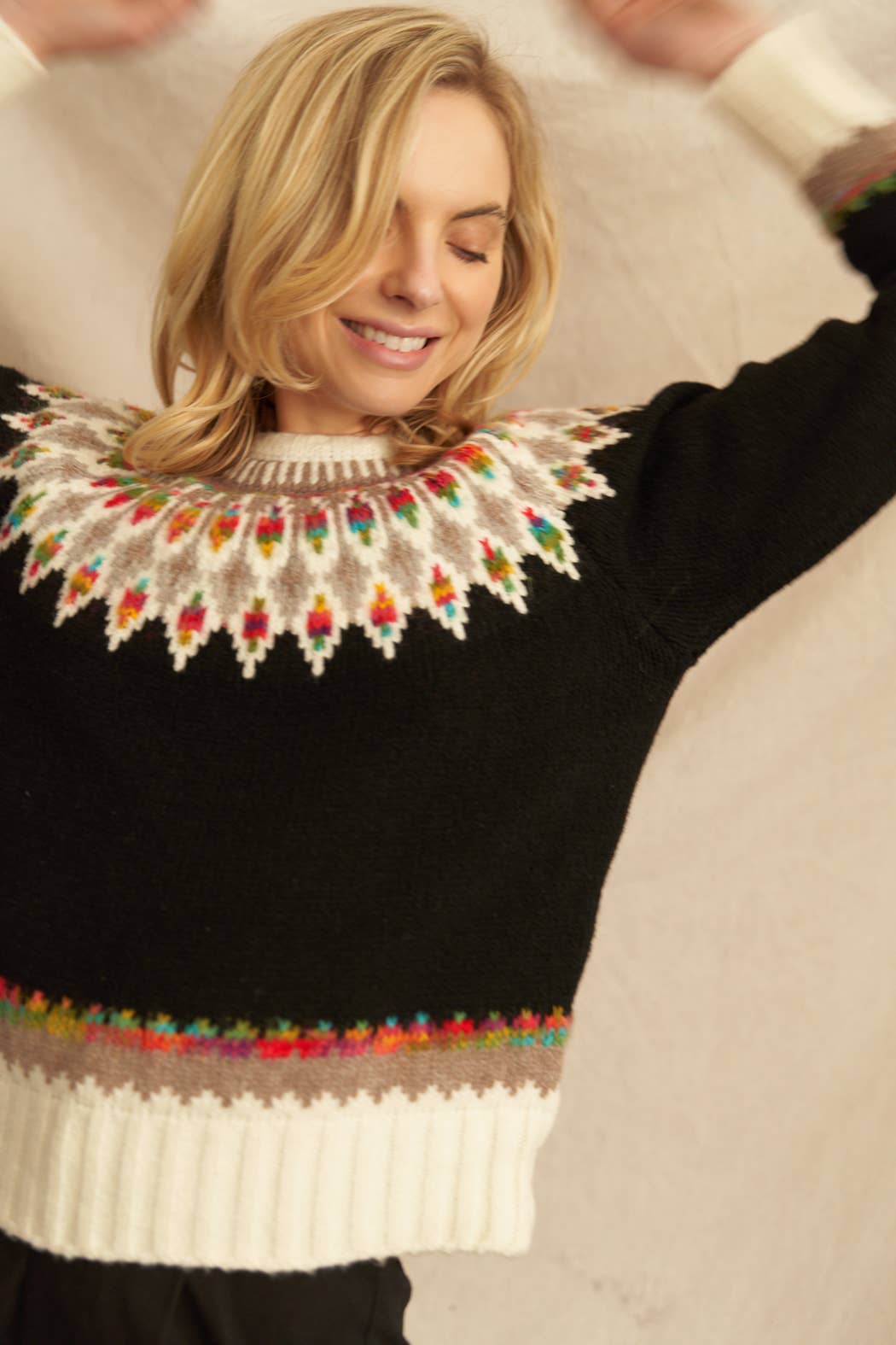 Fern & Feather Pattern Knit Sweater