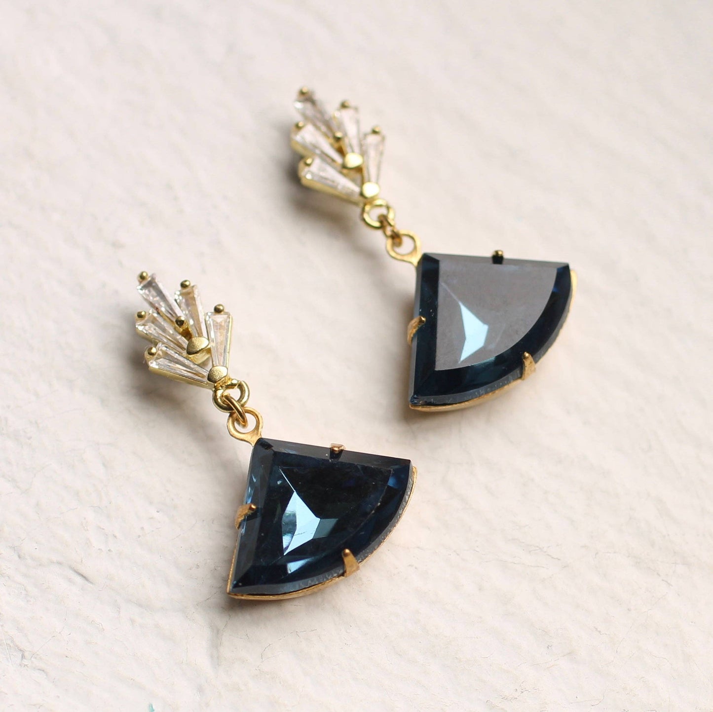 Navy Art Deco Chrysler Post Earrings