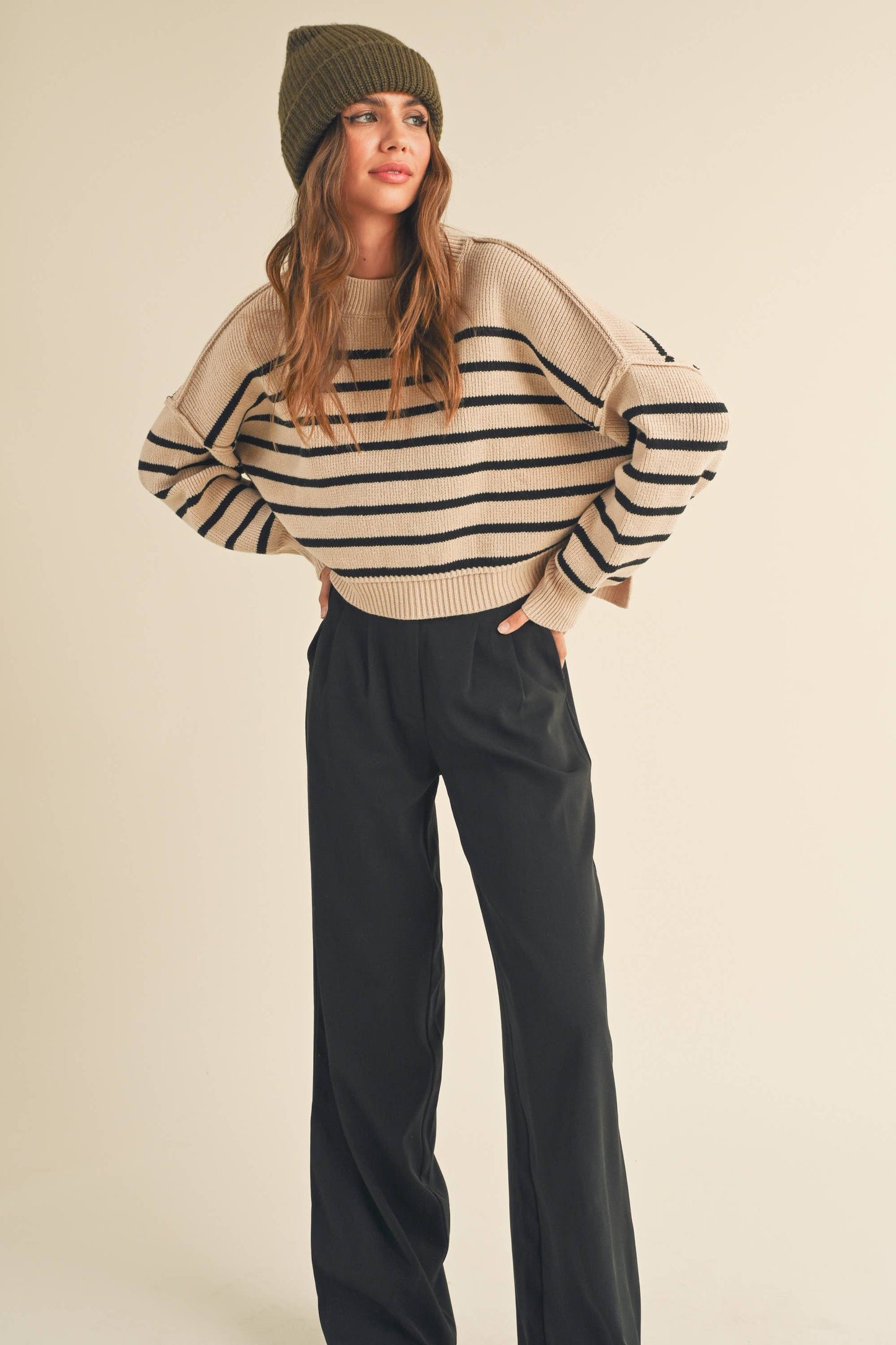 Striped Mock Neck Sweater