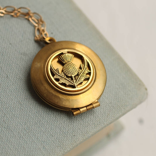 Gold Thistle Flower Locket