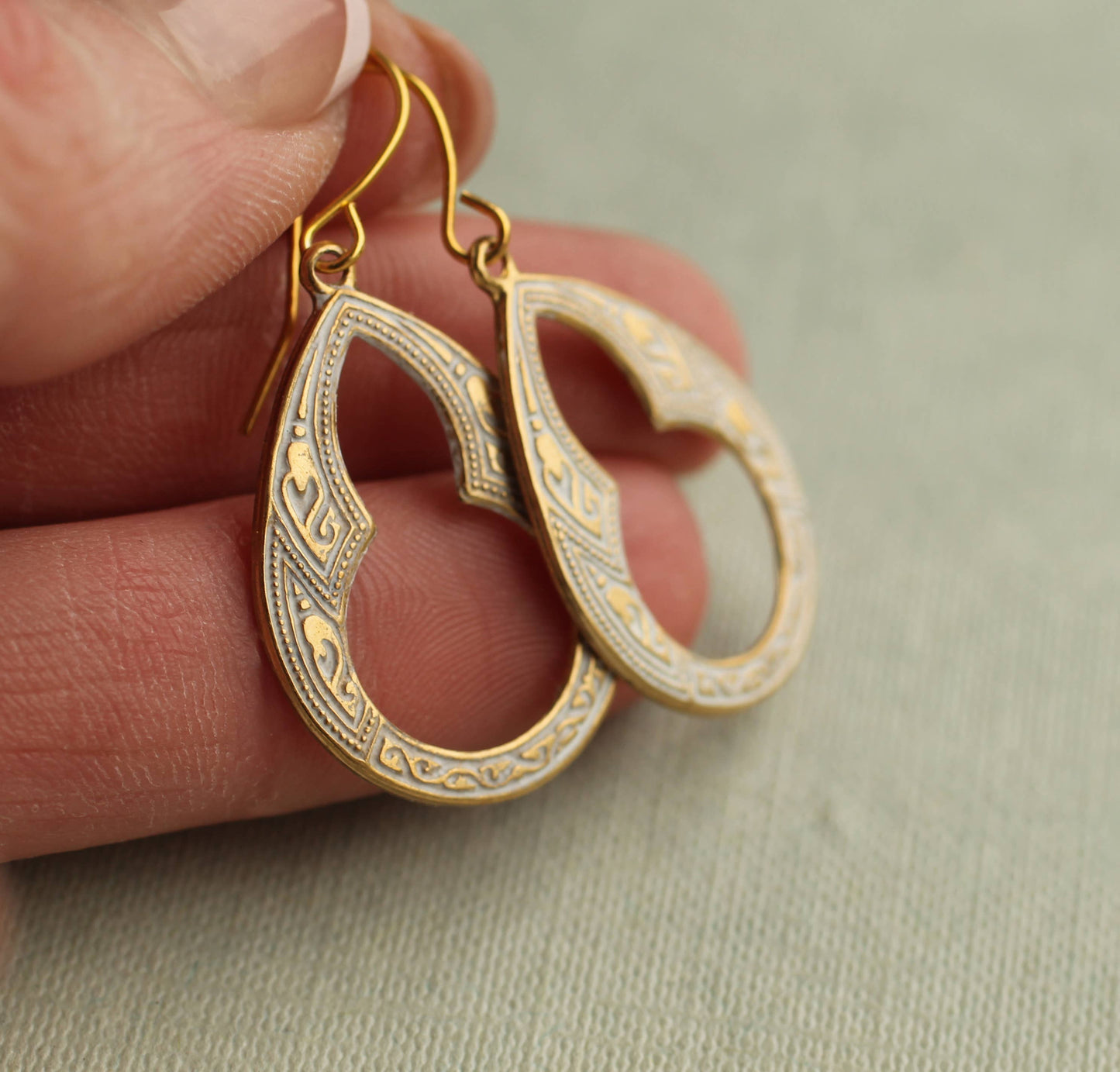 Victorian Gold and White Hoop Earrings