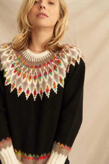 Fern & Feather Pattern Knit Sweater