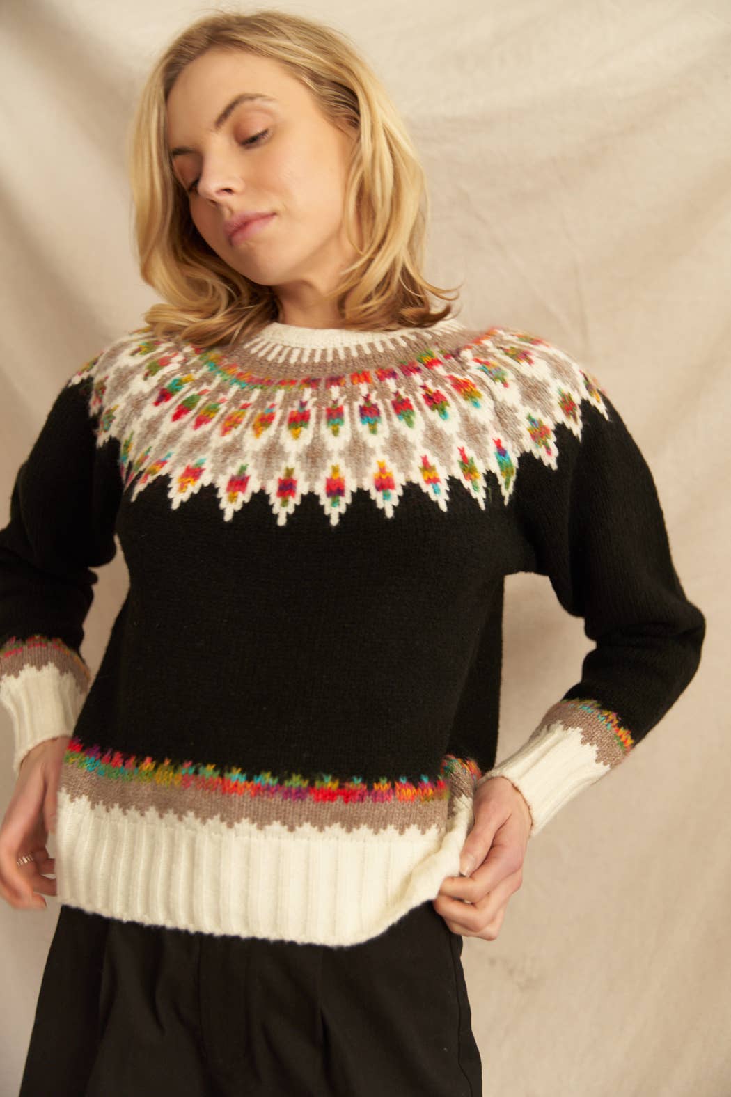 Fern & Feather Pattern Knit Sweater