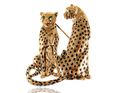 Twin Leopard Brooch