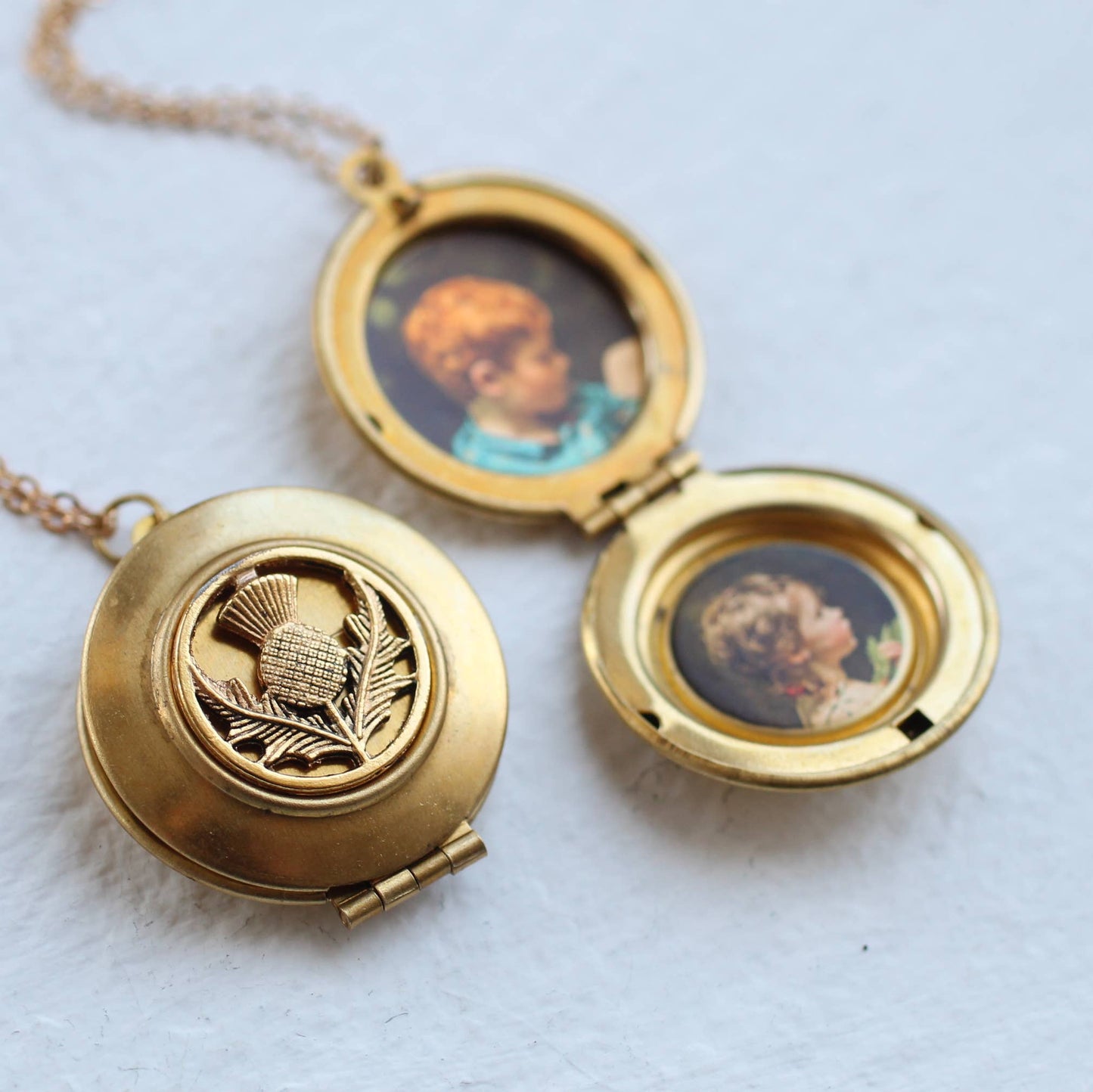 Gold Thistle Flower Locket