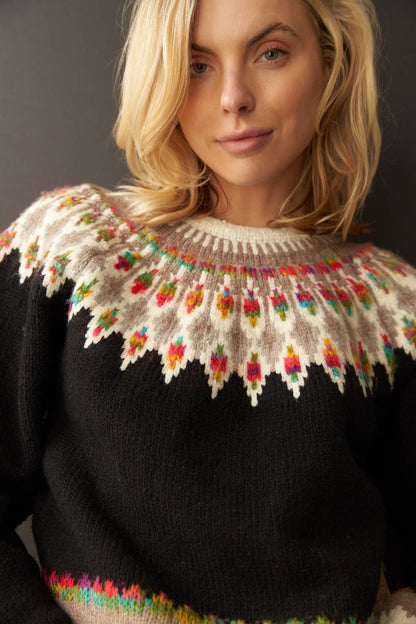 Fern & Feather Pattern Knit Sweater