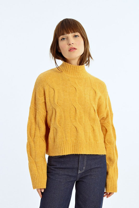 Cable Knit Mock Neck Sweater