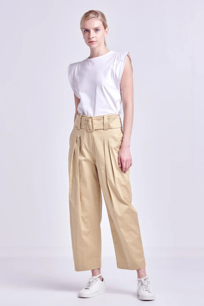 High Waist Belted Wide Leg Pants