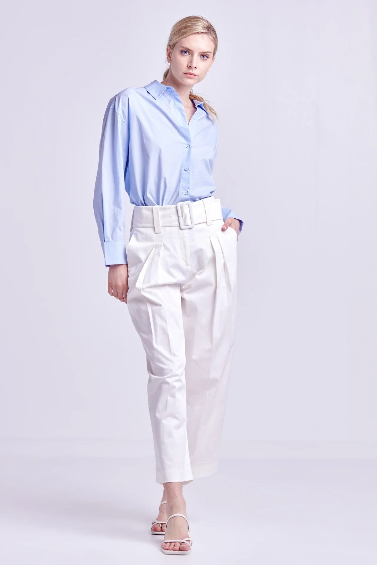 High Waist Belted Wide Leg Pants