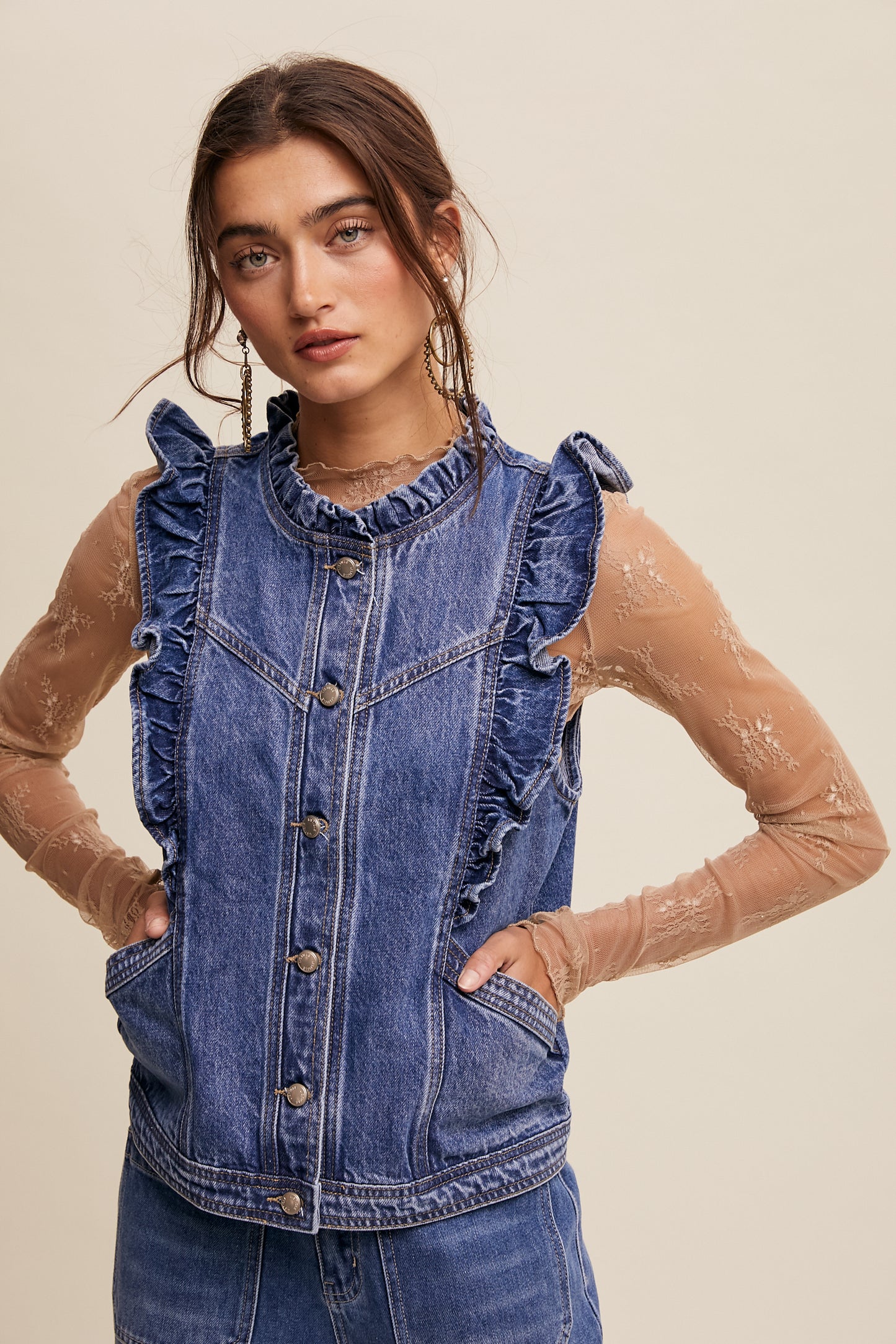 Ruffled Denim Vest