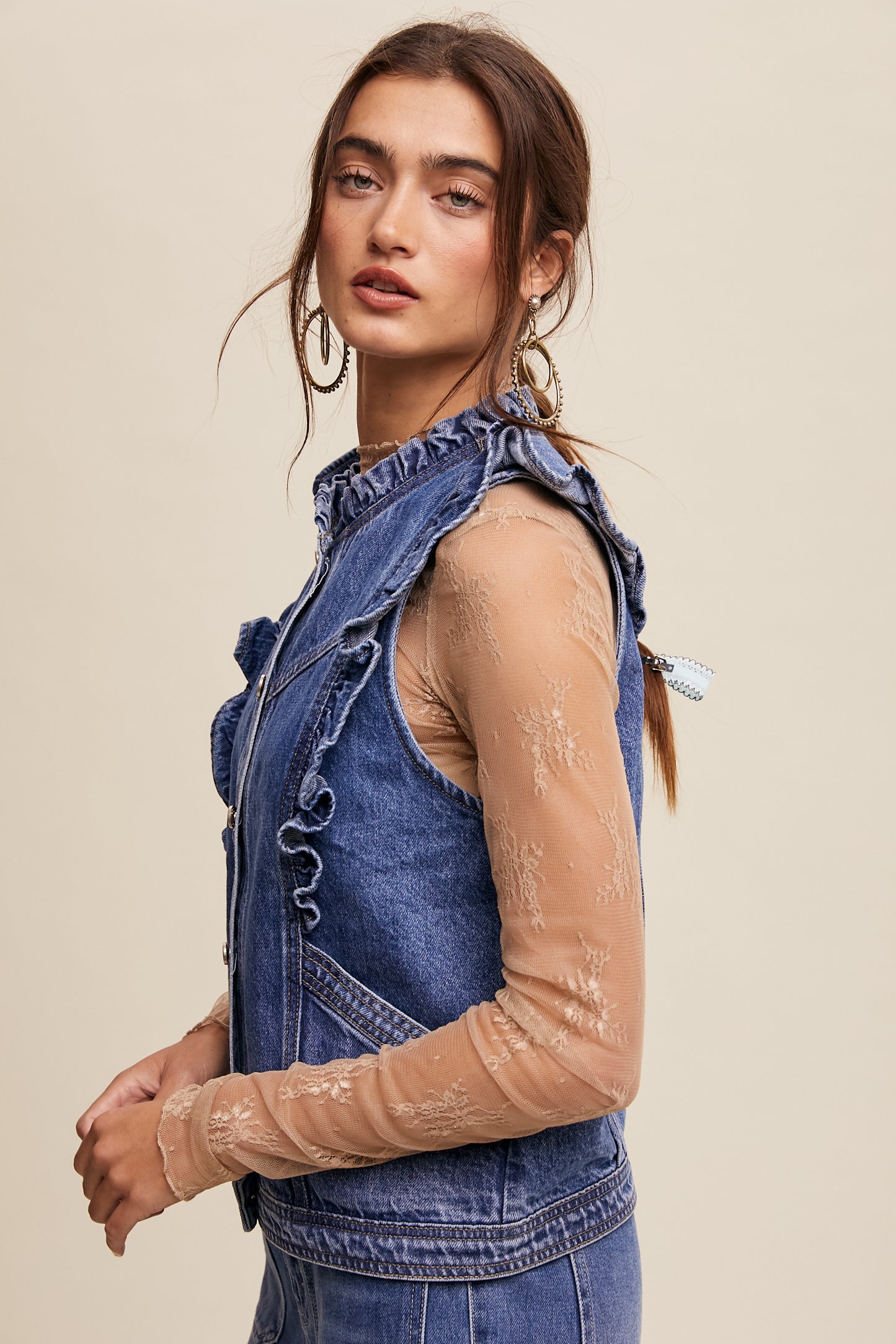 Ruffled Denim Vest