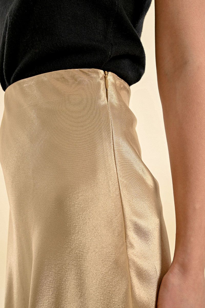 Gold Satin Midi Skirt