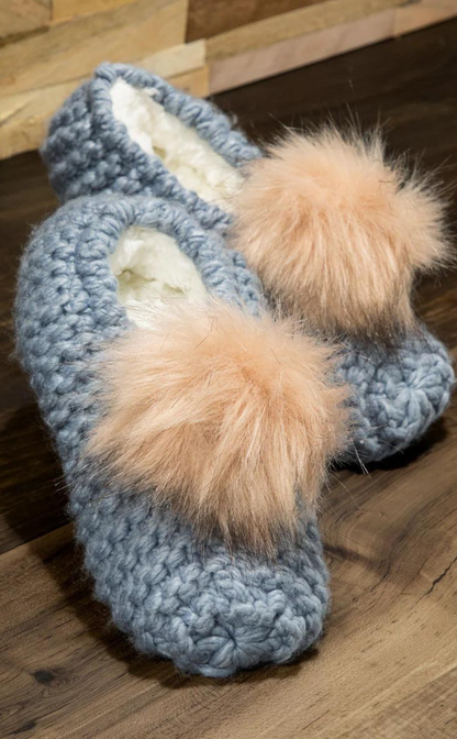 Pom Pom Crochet Slippers