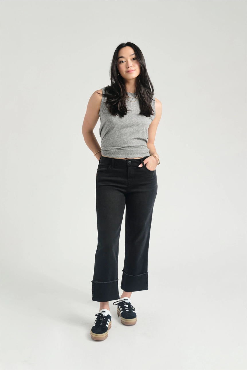 Roll Cuff Straight Leg Jeans in Black