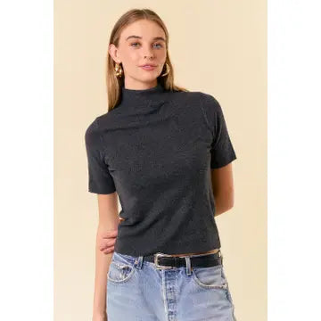 Mock Neck Short Sleeve Sweater