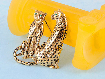 Twin Leopard Brooch