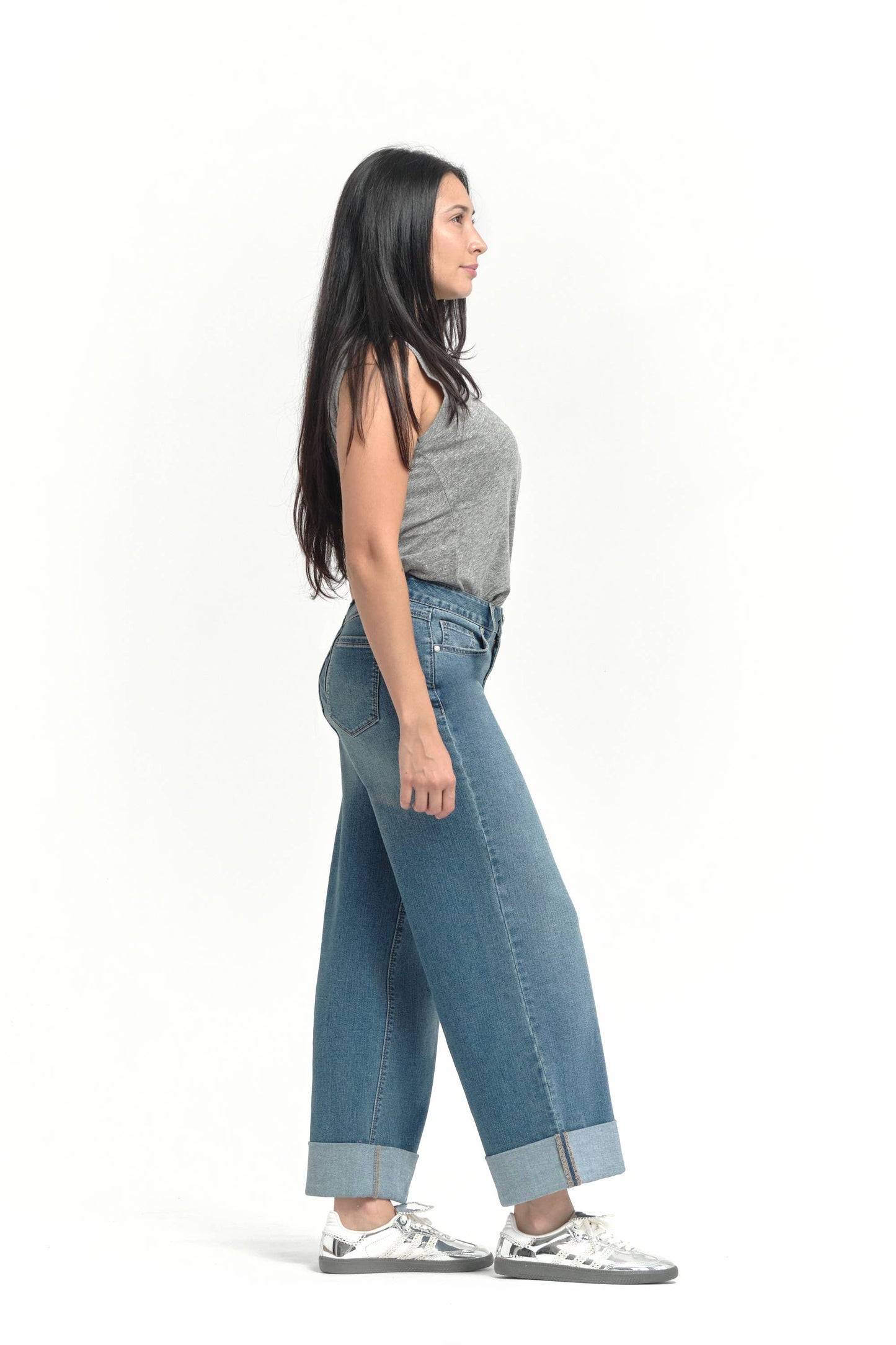 Rolled Cuff Wide Leg Jean