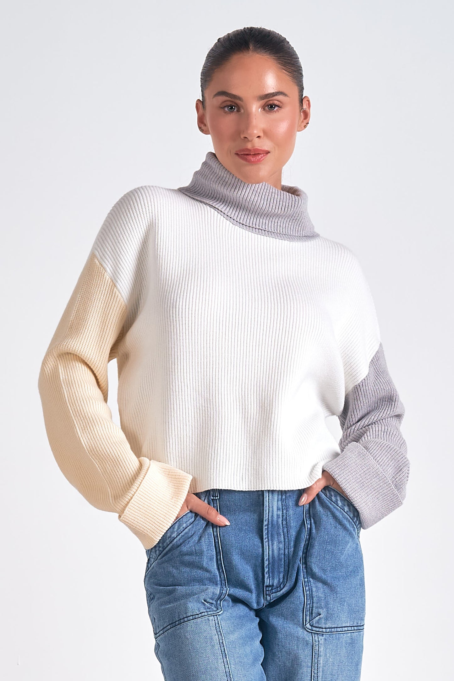 Color Block Turtleneck Sweater