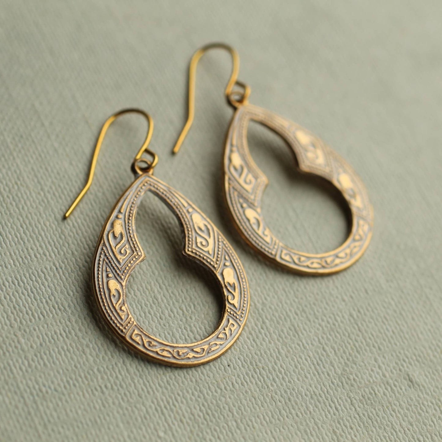 Victorian Gold and White Hoop Earrings