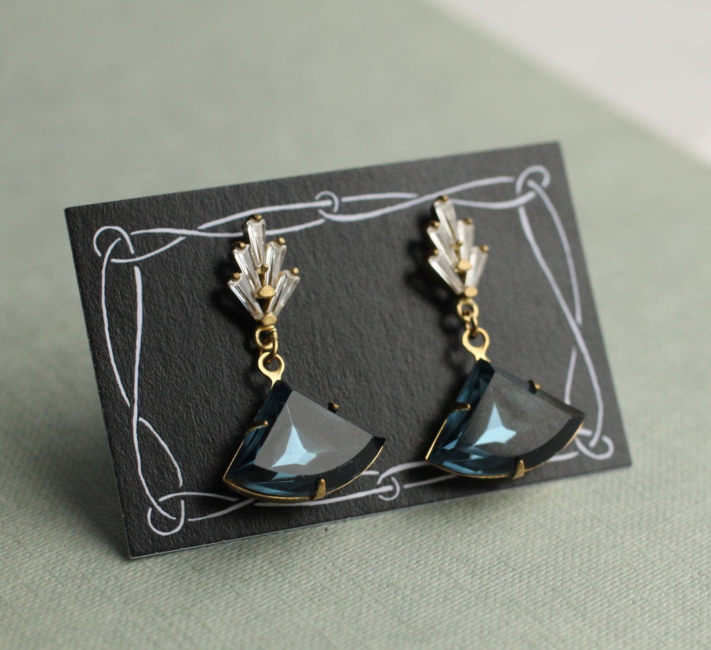 Navy Art Deco Chrysler Post Earrings