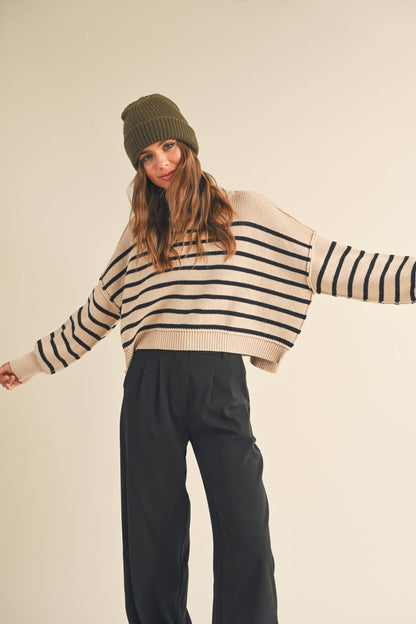 Striped Mock Neck Sweater