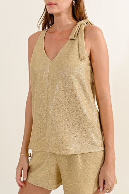 Knit Lurex Tank with Bow Detail