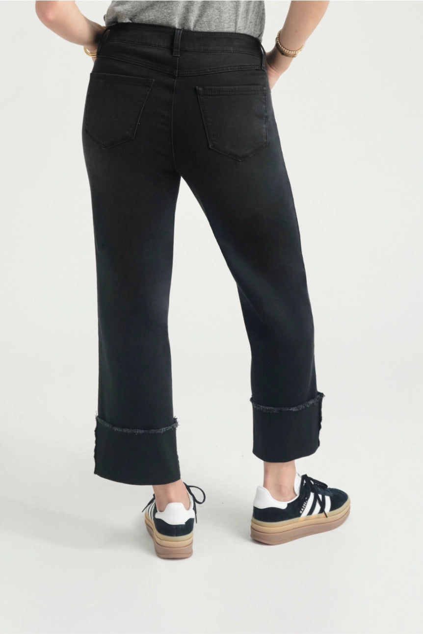 Roll Cuff Straight Leg Jeans in Black