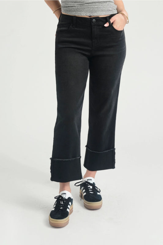 Roll Cuff Straight Leg Jeans in Black