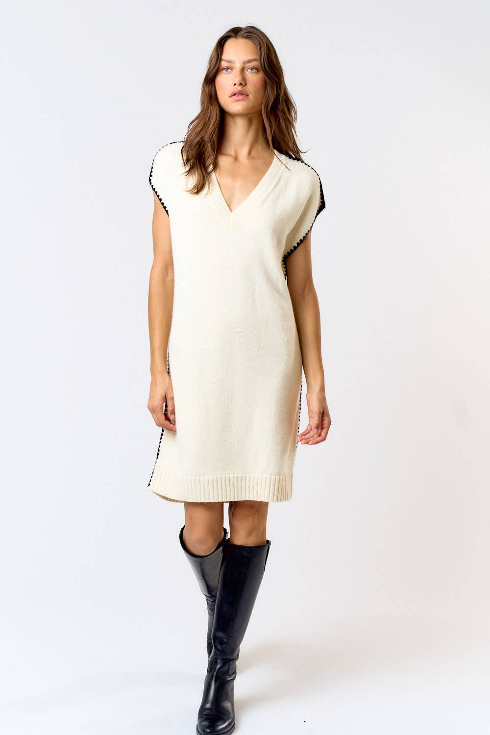 Sweater Dress with Contrast Trim