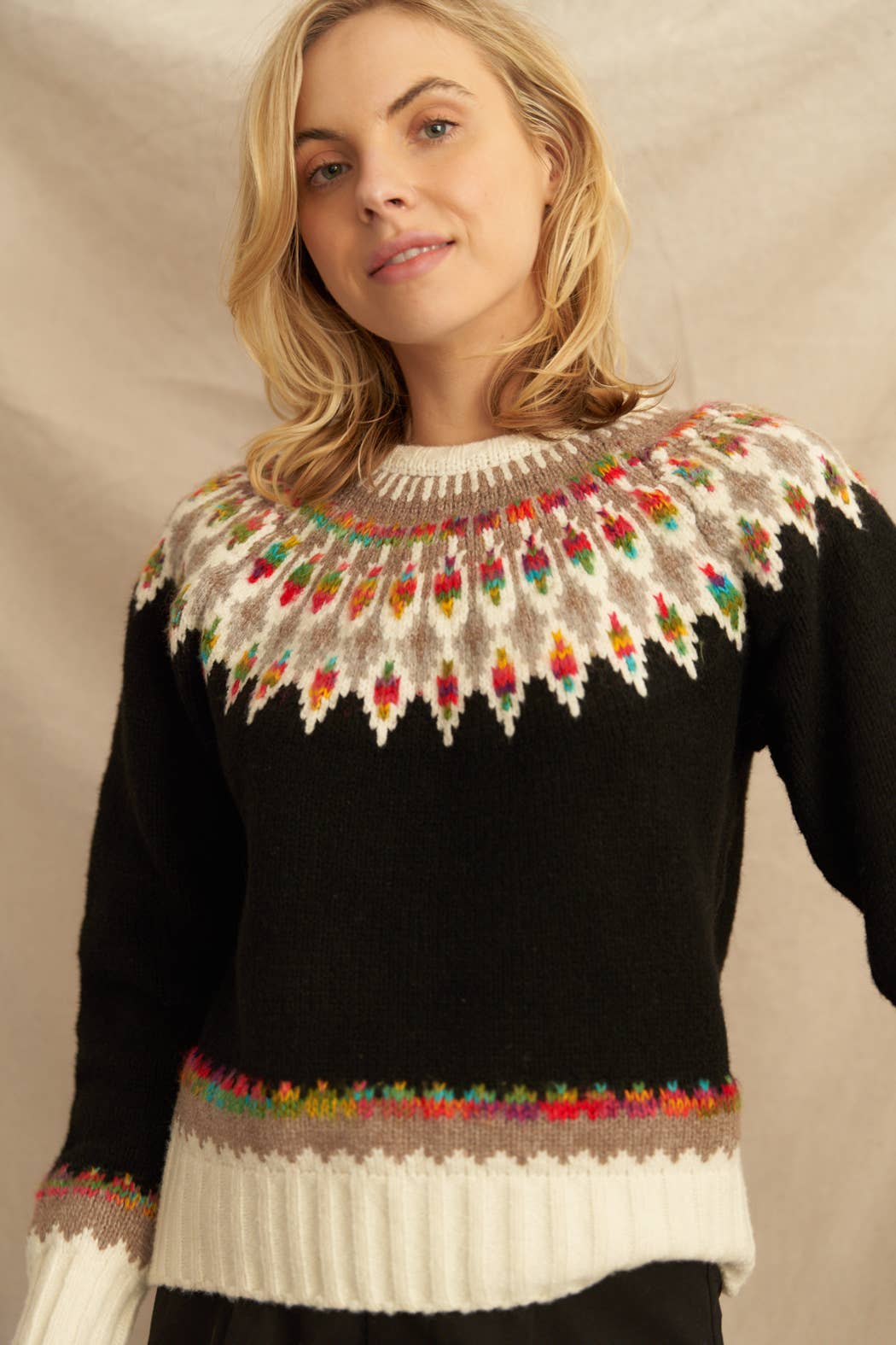 Fern & Feather Pattern Knit Sweater