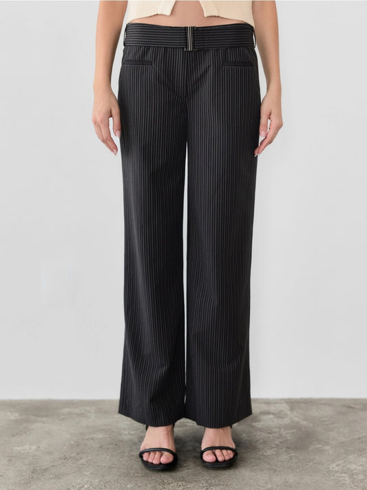 The Ginny Pants | Pinstripe Trousers w/ Belt