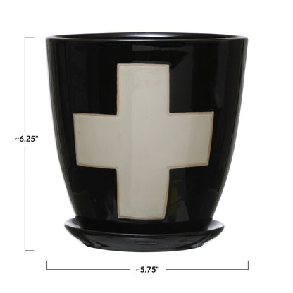 Stoneware Swiss Cross Planter & Saucer