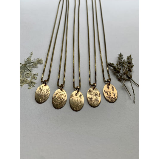 Etched Brass Floral Necklace