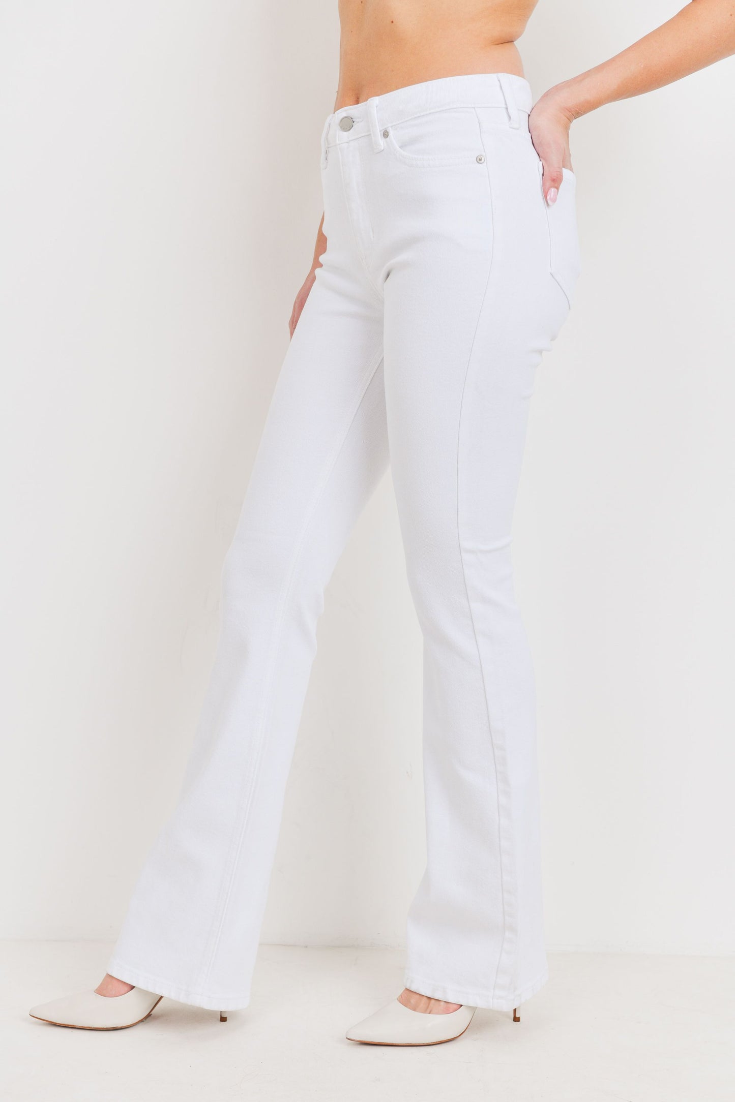 JBD High Rise Skinny Flare Jeans In White