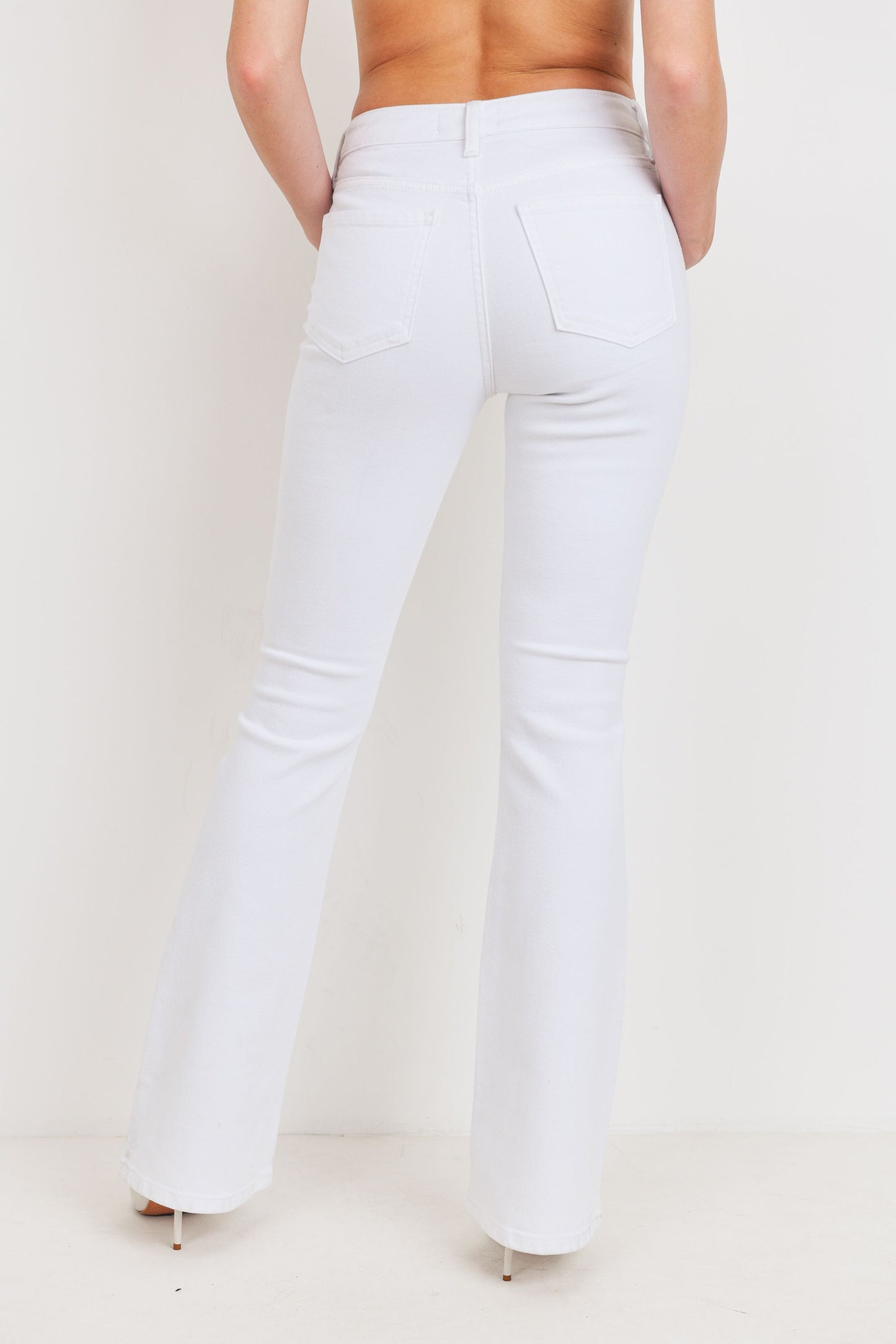 JBD High Rise Skinny Flare Jeans In White