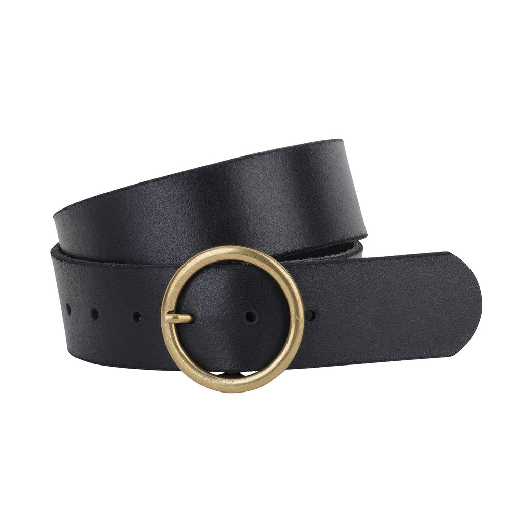 Wide Circle Buckle Genuine Leather Belt